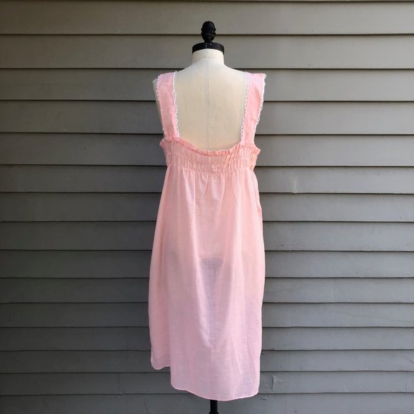 Vtg 2Pc Peignoir Set Pink Puff Sleeve Embroidered Eyelet Lace Babydoll Nightgown - Picture 9 of 17
